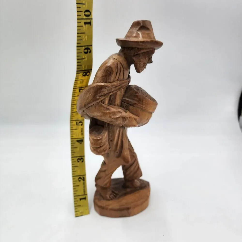 Vintage Carved Wood Sad Drifter Beard Bare Feet Hobo Folk Art Figurine Statue